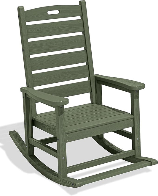 SERWALL Outdoor Rocking Chair, Oversized Rocking Chair with Footrest for Adults, HDPE All Weather Resistant Rocking Chairs for Patio, 350lbs Weight Capacity, Avocado Green