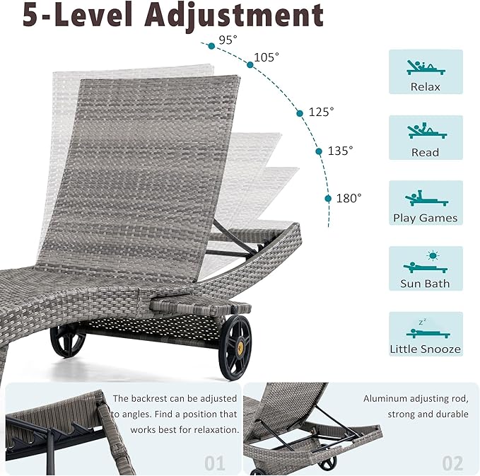 Polibi 80" Patio Wicker Chaise Lounge Chairs Set of 2 - Photo 4