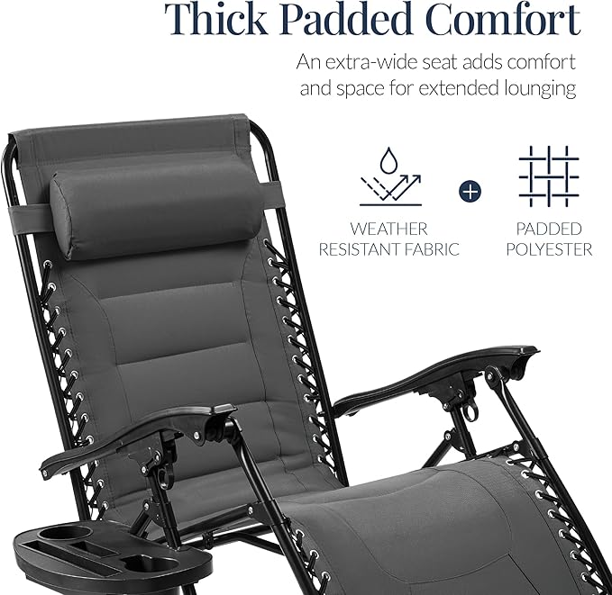 Best Choice Products Oversized Padded Zero Gravity Chair, Folding Outdoor Patio Recliner - Photo 4