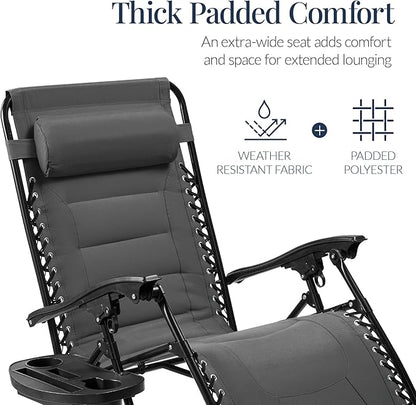 Best Choice Products Oversized Padded Zero Gravity Chair, Folding Outdoor Patio Recliner, XL Anti Gravity Lounger for Backyard w/Headrest, Cup Holder, Side Tray, Polyester Mesh - Gray
