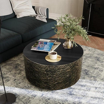 UPHA 28" Round Outdoor Coffee Table, Modern Hollow Concrete Patio Table, Small Minimalist Low Accent Table for Living Room, Balcony, Deck, Backyard, Bronze