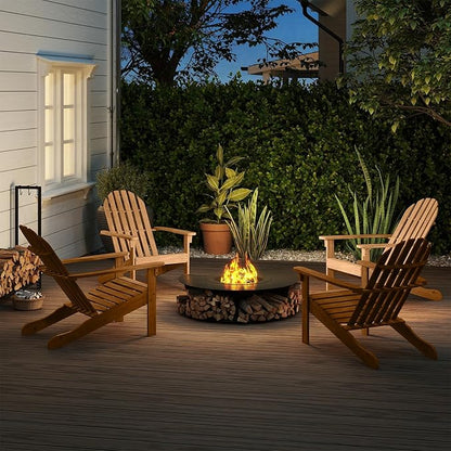 Tangkula Outdoor Adirondack Chair, Solid Acacia Wood Fire Pit Chair with Inclined Backrest, Curved Seat & Wide Armrests, Wooden Lawn Chair for Porch, Patio, Garden, Backyard, Deck (4, Natural)