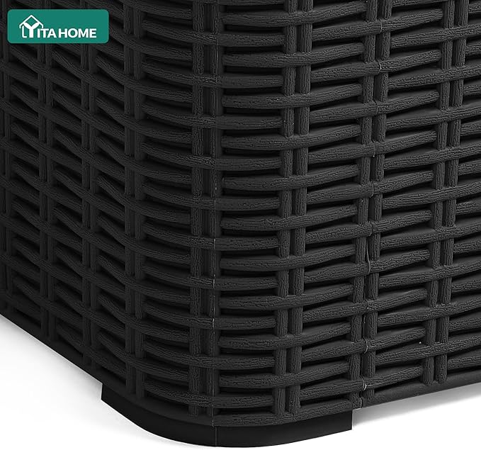 YITAHOME Outdoor Coffee Table with Extra Storage 11.5 Gallon Resin Rattan Side Table for Patio Decor,Cushions(Black) - Photo 4