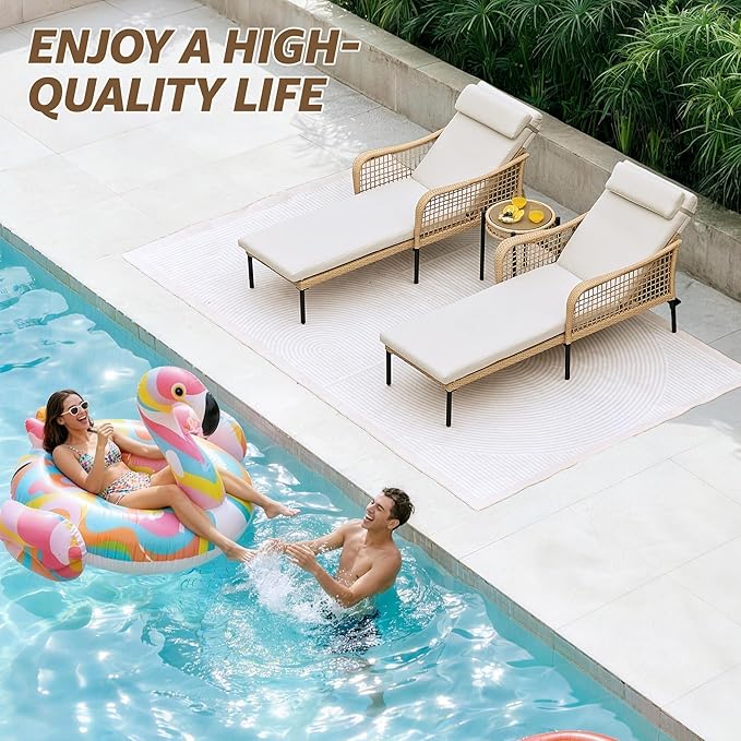 NATURAL EXPRESSIONS Aluminum Outdoor Chaise Lounge Chairs, Wicker Patio Lounge Chair Set of 2 with Side Table - Photo 7