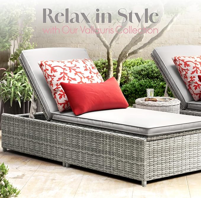 Elle Decor Vallauris Patio Outdoor Furniture Collection, Premium All Weather Wicker, Storage Chaise Lounge, Gray - Photo 2