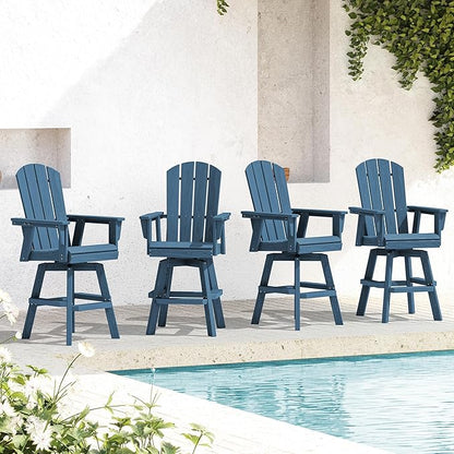 SERWALL Swivel Adirondack Bar Chairs Set of 4, HDPE Outdoor Swivel Barstools Chairs Set of 4 for Bistro, Poolside, Garden, Blue