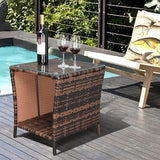 Outvita Outdoor Side Table, Rattan Coffee Table Small End Table with Glass Top Storage for Patio Porch Backyard Balcony - Photo 7