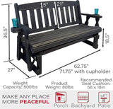 Amish Heavy Duty 800 Lb Mission Pressure Treated Porch Glider with Cupholders (5 Foot, Semi-Solid Black Stain) - Photo 2
