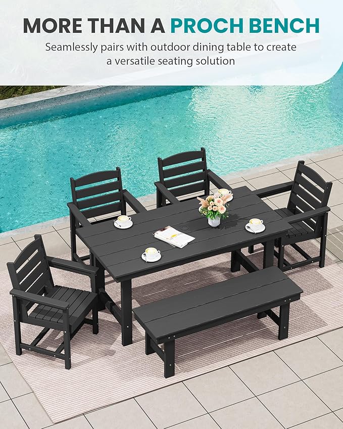 SERWALL 2-Person Outdoor Bench Backless, HDPE Outdoor Benches Weatherproof, 700 Lbs Weight Capacity, Poly Lumber Patio Furniture for Garden, Porch and Park, Black, 2 Pack
