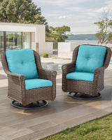 Patio Chairs Outdoor Swivel Glider - Set of 2 High Back Outside Brown Wicker Rattan Rocking Chair with Thick Cushion - Photo 2