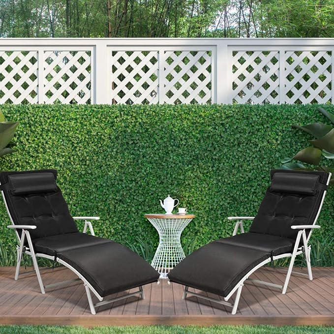 Tangkula 2 PCS Outdoor Folding Chaise Lounge Chair, Lightweight Recliner Chair w/ 7 Adjustable Backrest Positions - Photo 2