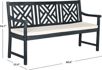 Safavieh PAT6738K Outdoor Collection Bradbury Grey 3 Seat Bench, Dark Slate Gray/Beige