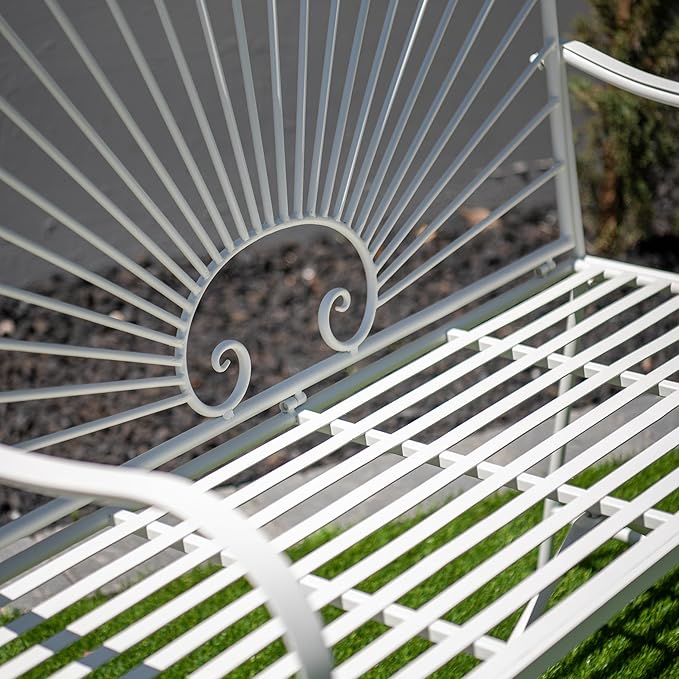 XBrand 44" L Iron Sun-Patterned Seat for Two, Patio & Porch Furniture for Park, Yard, Lawn, Balcony, Backyard – White - Photo 5