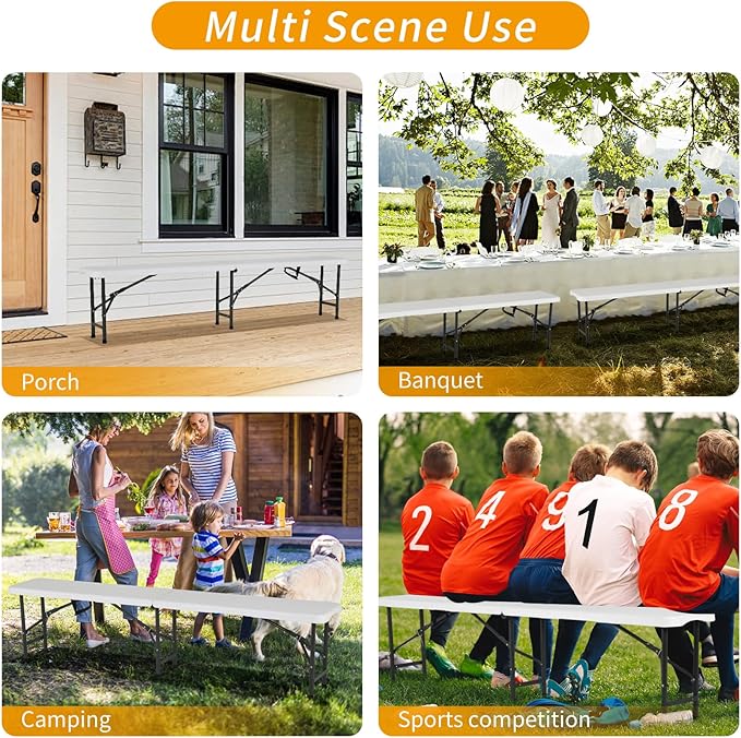 YRLLENSDAN 6FT Plastic Folding Bench Indoor & Outdoor Potable Foldable Bench with Carrying Handle for Party Garden Camping Dining (1)