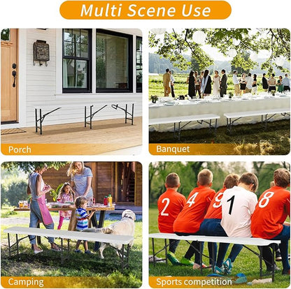 YRLLENSDAN 6FT Plastic Folding Bench Indoor & Outdoor Potable Foldable Bench with Carrying Handle for Party Garden Camping Dining (2)