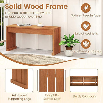 Tangkula Wood Outdoor Garden Bench, 2-Person Patio Backless Bench with Solid Wooden Frame, Wooden Plant Stand with 440 LBS Weight Capacity, Outside Bench for Backyard, Porch, Entryway, Park