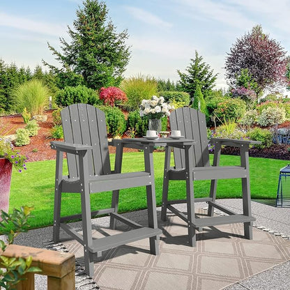DWVO 25" Tall Adirondack Chair, Poly Bar Height Balcony Chairs, Weather-Durable Outdoor Barstool Lifeguard Chair for Deck Pool Patio and Porch, Gray