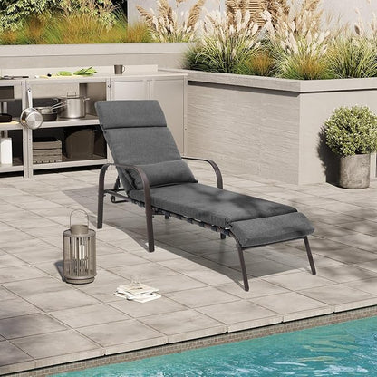 Crestlive Products Chaise Lounge Chair Outdoor with Cushion & Pillow, Adjustable 5 Position Pool Recliner for Outside, Outdoor Lounge Furniture All Weather for Patio, Beach, Yard, Pool (1PC Dark Gray)