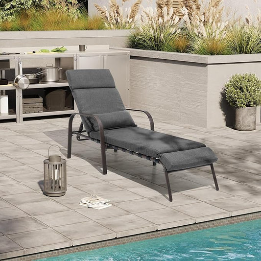 Crestlive Products Chaise Lounge Chair Outdoor with Cushion & Pillow, Adjustable 5 Position Pool Recliner for Outside, Outdoor Lounge Furniture All Weather for Patio, Beach, Yard, Pool (1PC Dark Gray)