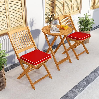 Tangkula 2 Pieces Folding Outdoor Dining Chairs, Acacia Wood Patio Chairs with Soft Cushions, Slatted Backrests and Seats, Outdoor Chairs for Porch, Balcony, Deck and Yard (One-Size,Red,2)