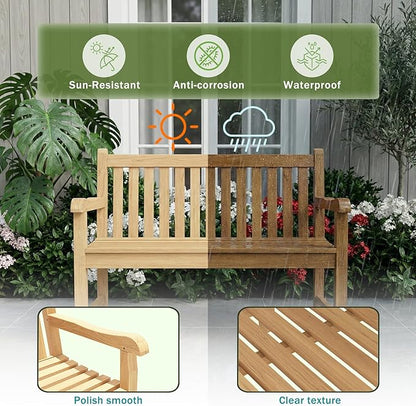 OTSUN Teak Bench Outdoor, 2-Person Wood Garden Bench with 800lb Capacity All-Weather Durable Fade-Resistant, Suitable for Courtyard Lawn Park Porche Backyard Patio & Deck