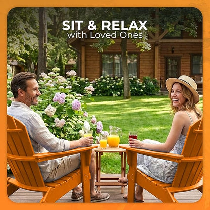 Ecommersify Folding Adirondack Chair with Cup Holder - (Bright Orange) - Heavy Duty Recycled Poly Lumber Folding Chair - Amish Crafted Outdoor Furniture - Made in USA