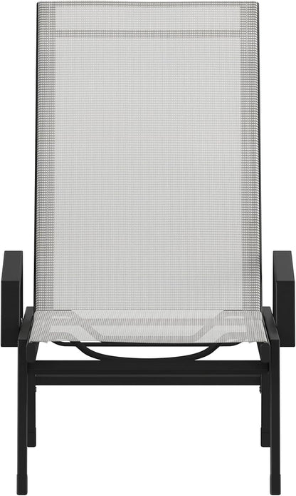 EMMA + OLIVER Braelin Adjustable Patio Chaise Lounge - Gray Textilene Seat - 5 Recline Positions - Metal Frame - All-Weather