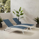 Crosley Furniture Weaver 2-Piece Reclining Sling Outdoor Chaise Lounge Chair Set with Wheels, Patio, Deck, Pool, Navy - Photo 2