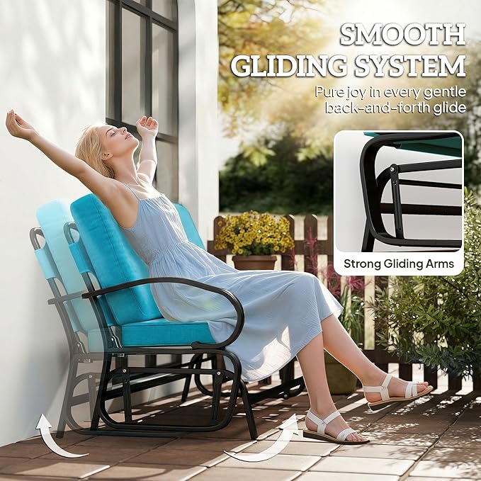 Outsunny Outdoor Glider Bench, 2-Person Patio Rocker Loveseat with Tufted Cushions, Steel Frame for Porch, Garden Backyard, Blue