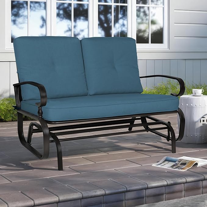 Crownland Outdoor Patio Glider Chair, Rocking Glider Bench for 2 Person, Porch Furniture Loveseat Seating - Photo 2