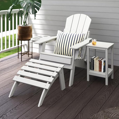 Adirondack Ottoman Set of 4, Folding Adirondack Ottoman for Adirondack Chair, HDPE All Weather Outdoor Footstool for Patio, Backyard, Porch, Garden, White
