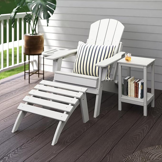 Adirondack Ottoman Set of 4, Folding Adirondack Ottoman for Adirondack Chair, HDPE All Weather Outdoor Footstool for Patio, Backyard, Porch, Garden, White