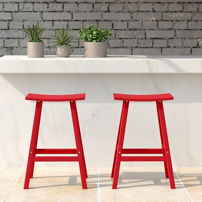 WestinTrends Malibu 2 Piece Set of 24 Height Outdoor/Patio Saddle bar stools, Red