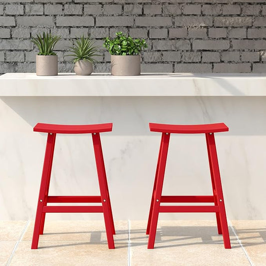 WestinTrends Malibu 2 Piece Set of 24 Height Outdoor/Patio Saddle bar stools, Red