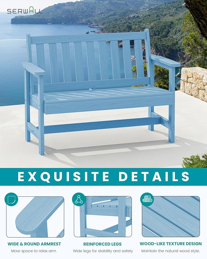 SERWALL Outdoor Bench, HDPE Outdoor Benches Weatherproof, 2-Person Garden Bench with 660 lbs Weight Capacity - Photo 4