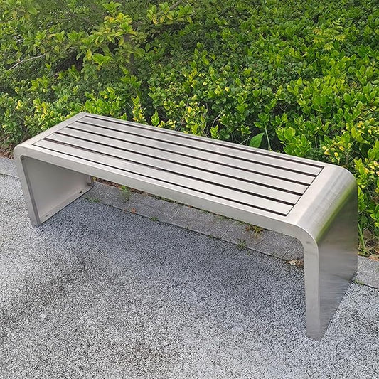 Metal Garden Benches for Outdoors Weatherproof 304 Stainless Steel Metal Outdoor Bench Backless Park Benches for Front Porch Patio Garden Commercial Entryway Ready to Use(150x40x45cm)
