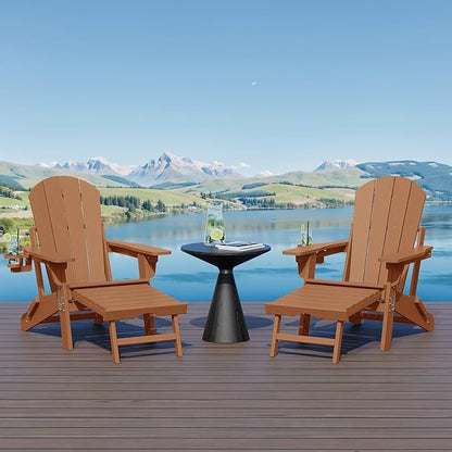 WestinTrends Malibu Folding Adjustable Adirondack Chair with Retractable Ottoman and Cup Holder (Set of 2), Teak