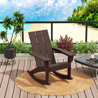 Costaelm Outdoor Adirondack Chair, All Weather Resistant Lawn Chairs Balcony Chair and Fire Pit Chairs, Patio Chair Outdoor Porch Rocking Chair High Back HDPE Poly Lumber, Dark Brown