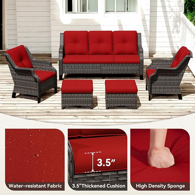 Patio Furniture Set 5 Pieces, Outdoor Wicker Furniture with Coffee Table and Side Table, Modern Rattan Patio Chairs Conversation Sets with Sofa for Garden, Terrace, Porch, Balconies, Lawns
