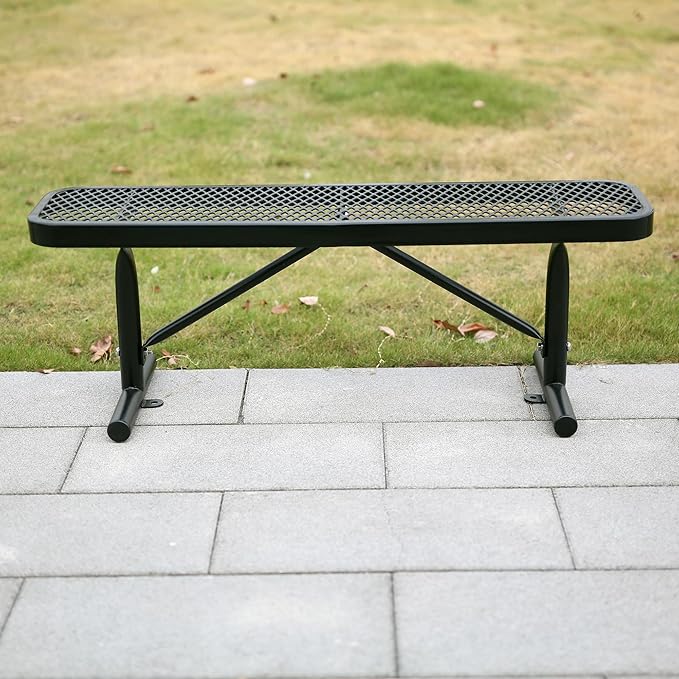 4FT Metal Park Bench for Outside, All-Weather Thermoplastic Coating Outdoor Bench with Anchor, Commercial Heavy Duty Benches for Shopping Malls, Stores, Parks, Patios, Decks, Black
