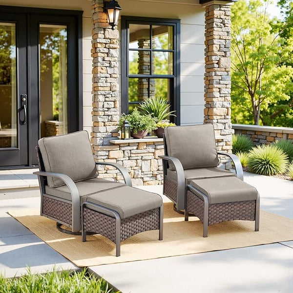 Belord 4 Pieces Patio Furniture Sets - Swivel Rocker Outdoor Chairs with Ottomans - Photo 1