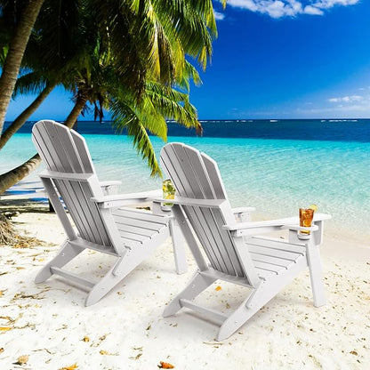 FUNBERRY Folding Adirondack Chair Set of 2, HDPE All Weather Fire Pit Chairs with Cup Holder for Outdoor