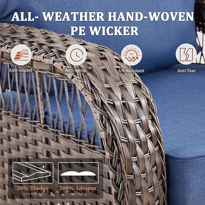 Patio Furniture Set with Fire Pit Table - 7 Pieces All-Weather Wicker Outdoor Furniture with High Back Swivel Chairs - Photo 5