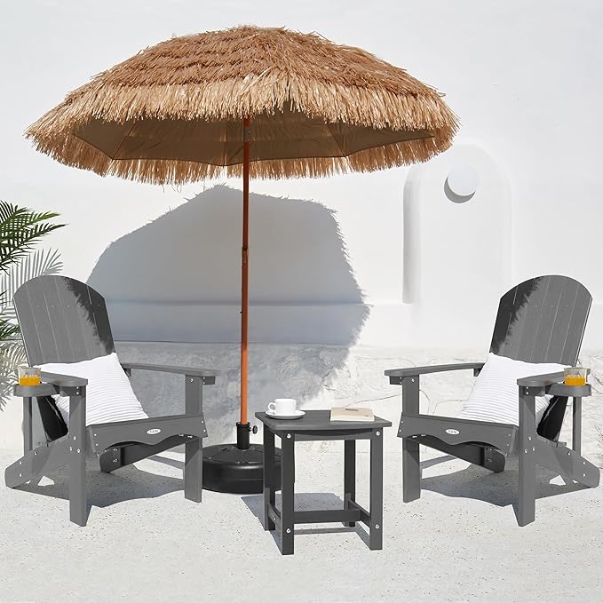 Y&M Adirondack Chair Set of 4, Dark Grey Fire Pit Chairs, Outdoor Patio Chairs with Cup Holder, Weather Resistant HDPE Wooden Textured Patio Chairs, Perfect for Garden, Lawn, Deck, or Poolside
