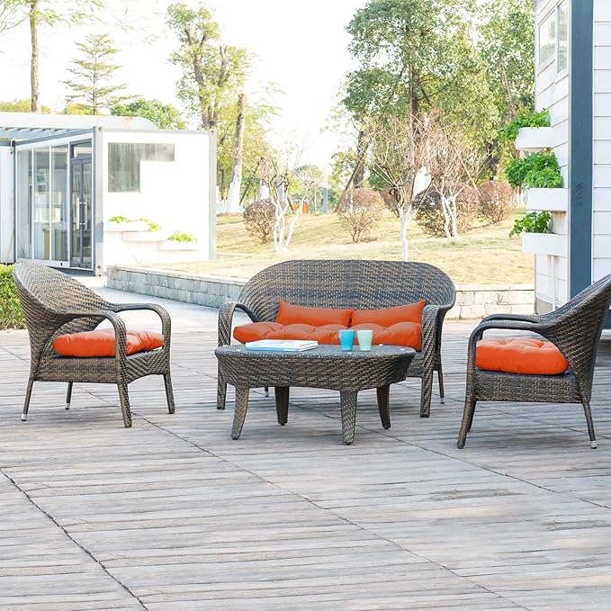 QILLOWAY Outdoor Patio Wicker Seat Cushions Group Loveseat/Two U-Shape/Two Lumbar Pillows for Patio Furniture - Photo 6