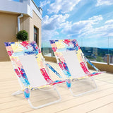 GYMAX Beach Chair Set of 4, Folding Sling Chairs with Headrest, Cup Holder & Shoulder Strap - Photo 2