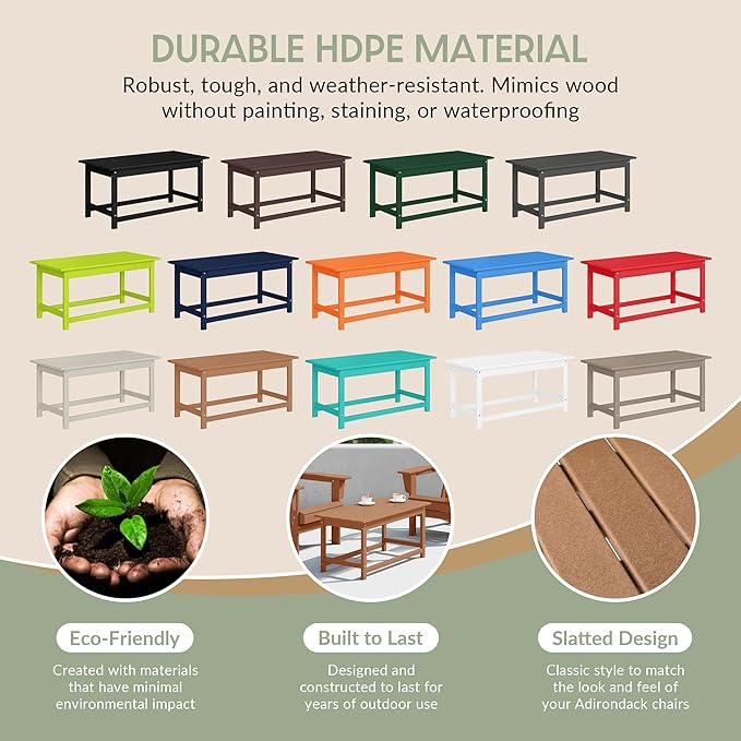 WestinTrends Malibu Outdoor Coffee Table, 35" x 17.5" All Weather Poly Lumber Patio Adirondack Coffee Table for Garden Lawn Porch Balcony, Teak
