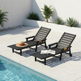 5-Position Adjustable Lounge Chair Outdoor Set of 2, HDPE Outdoor Chaise Lounge with Cup Holder & Wheels - Photo 1