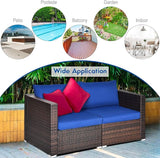 Tangkula Wicker Loveseat 2 Piece, Patio Furniture Couch with Removable Cushions, Rattan Loveseat Sofa for Balcony, Deck - Photo 6