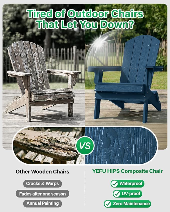 YEFU Adirondack Chair, Oversized Plastic Adirondack Chair Folding Outdoor Chairs with Cup Holder - Photo 6